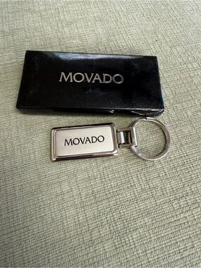 Movado Silver Stainless Steel Logo Keychain in Orginal Box